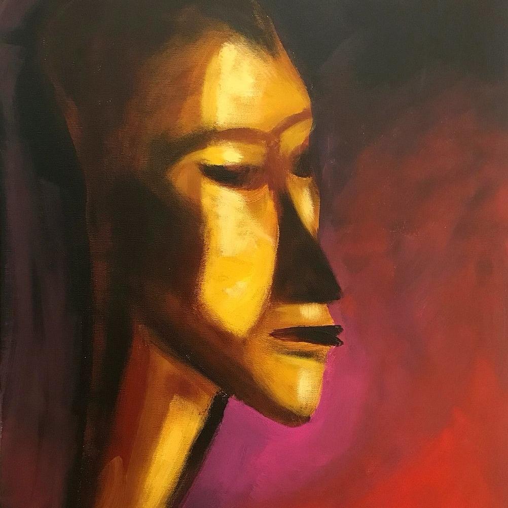 afrikanischer Mahagoni-Kopf  600 50x40cm Acryl auf Leinwand  