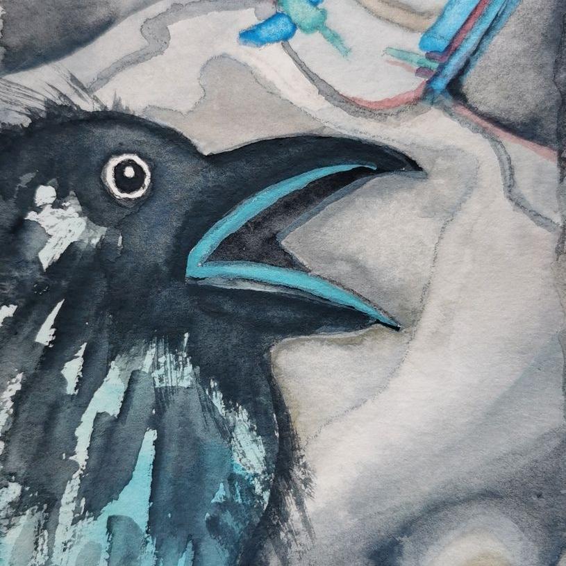 Der Rabe und ich 22025, 20 x 10 cm, Aquarell auf Papier