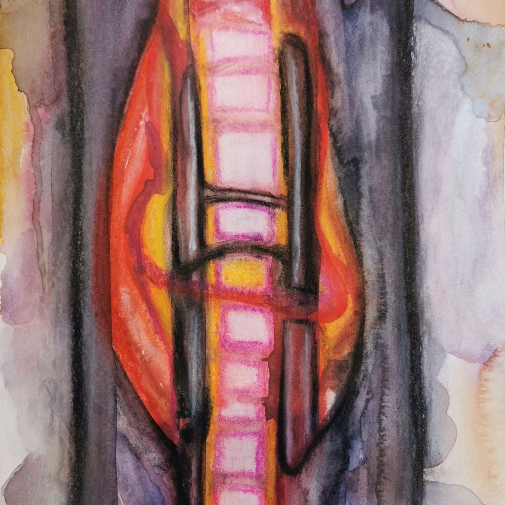 "Stabilisierung" 2/2025  32 x 24 cm, Aquarell und Pastellkreide auf Papier 