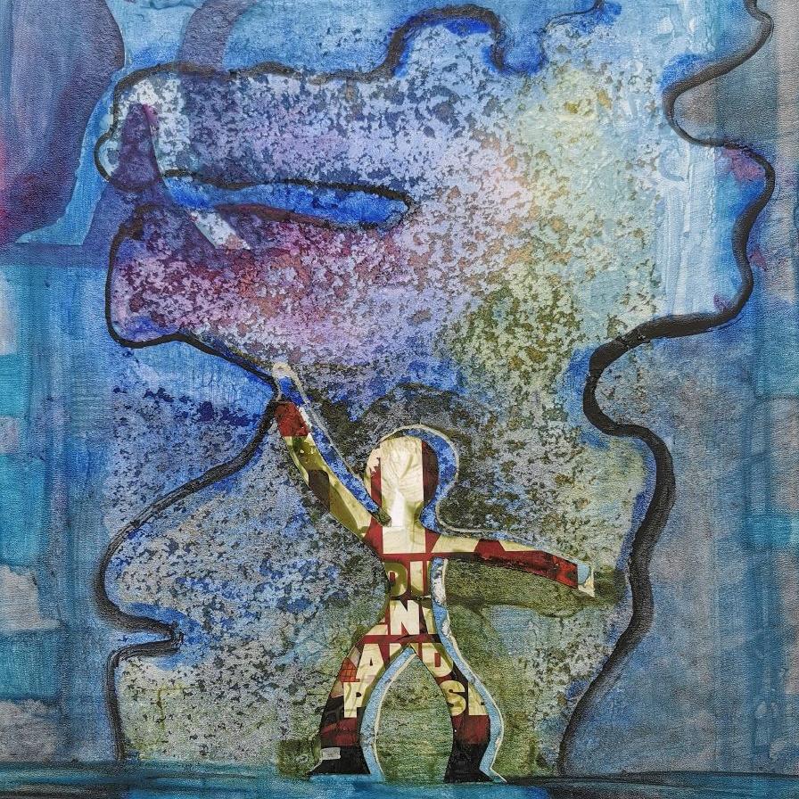 "Tanz auf dem Wasser" 05/2024, 40 x 30 cm, Collage Mischtechnik auf Malplatte