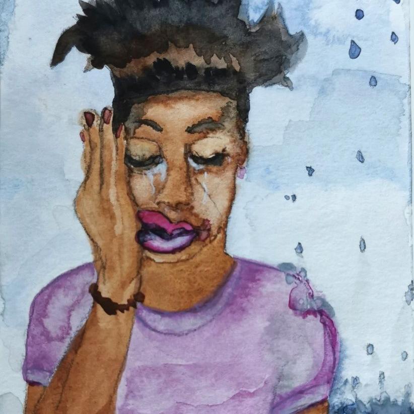 "Frau mit fliegenden Fisch" 272025, 20 x 10 cm, Aquarell auf Papier