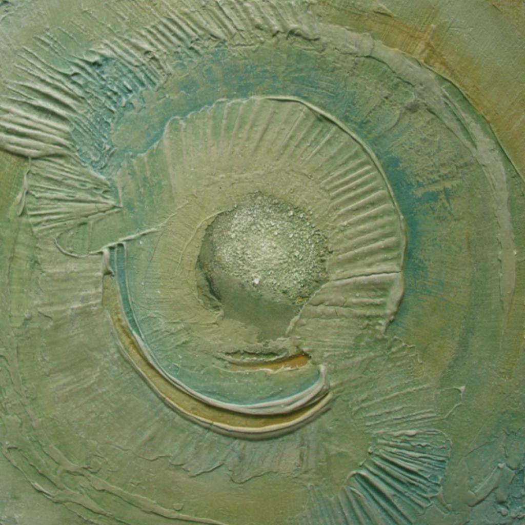 "Antlitz in grün" 07/2019, 50 x 50 cm, Schiefernmehl, Gase, Wachs, Pigmente auf Holz